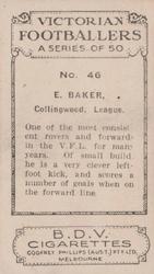 1933 Godfrey Phillips B.D.V. Victorian Footballers (A Series of 50) #46 Edward Baker Back